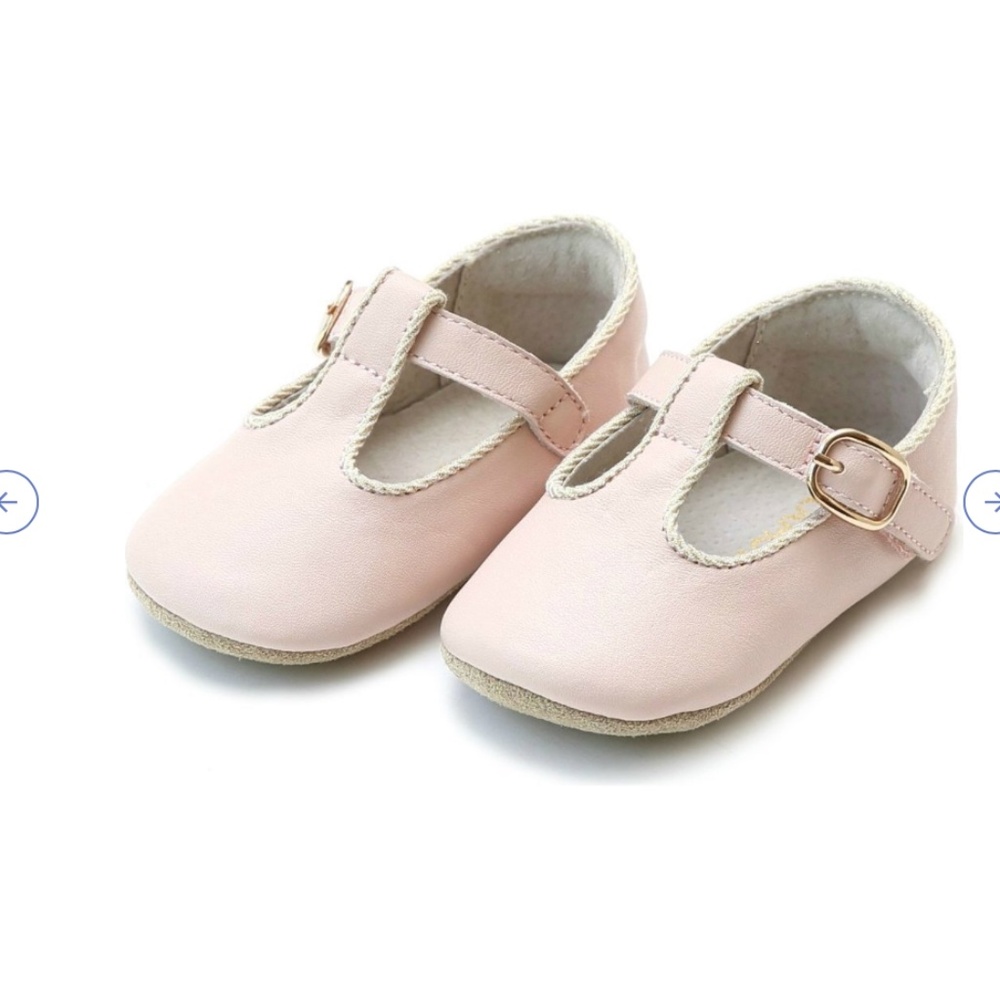 L'Amour Evie T-Strap Mary Jane Crib Shoes, Pink